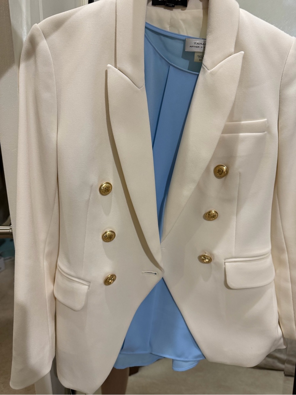Express  Cream Double-Breasted Blazer with Gold Buttons